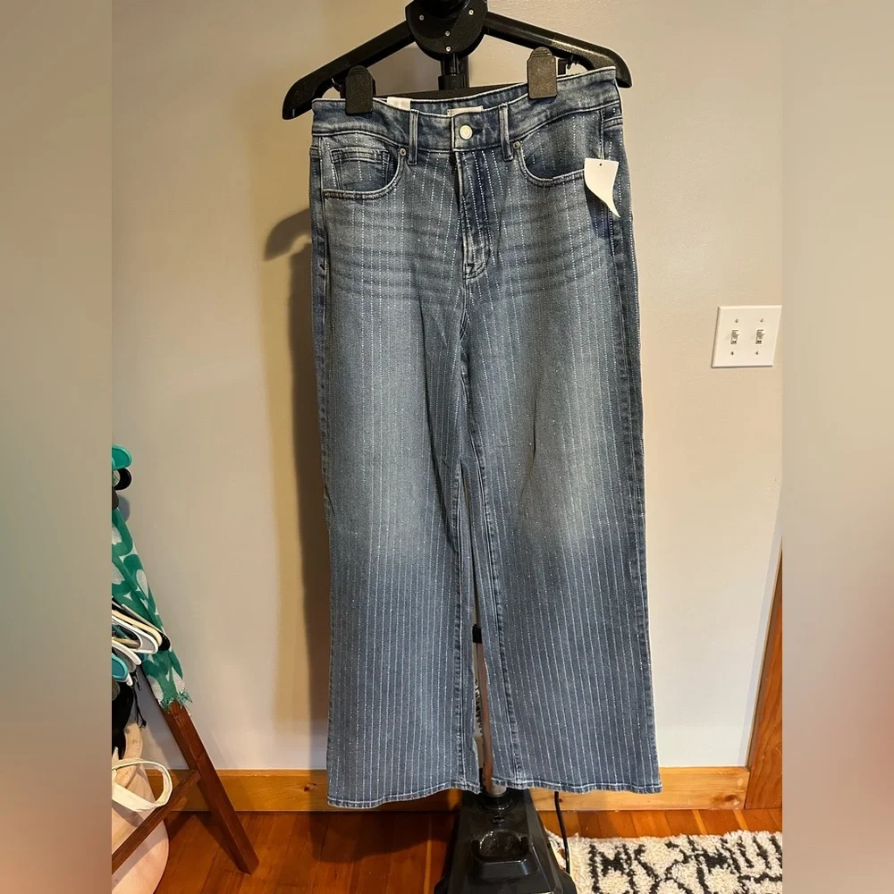 NWT Good American Good Ease Rhinestone Embellished Wide Leg - Picture 12 of 16